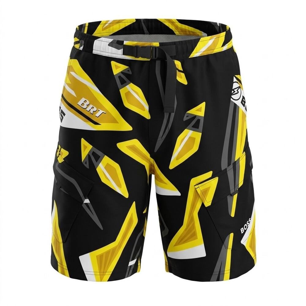 Hugo Boss BRT Print Athletic Shorts Black Yellow Men's Medium NWT